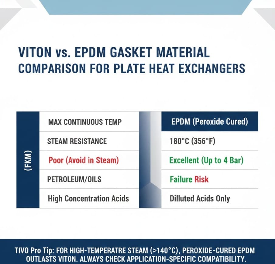 PHE Gasket Material Properties Table: Viton vs EPDM